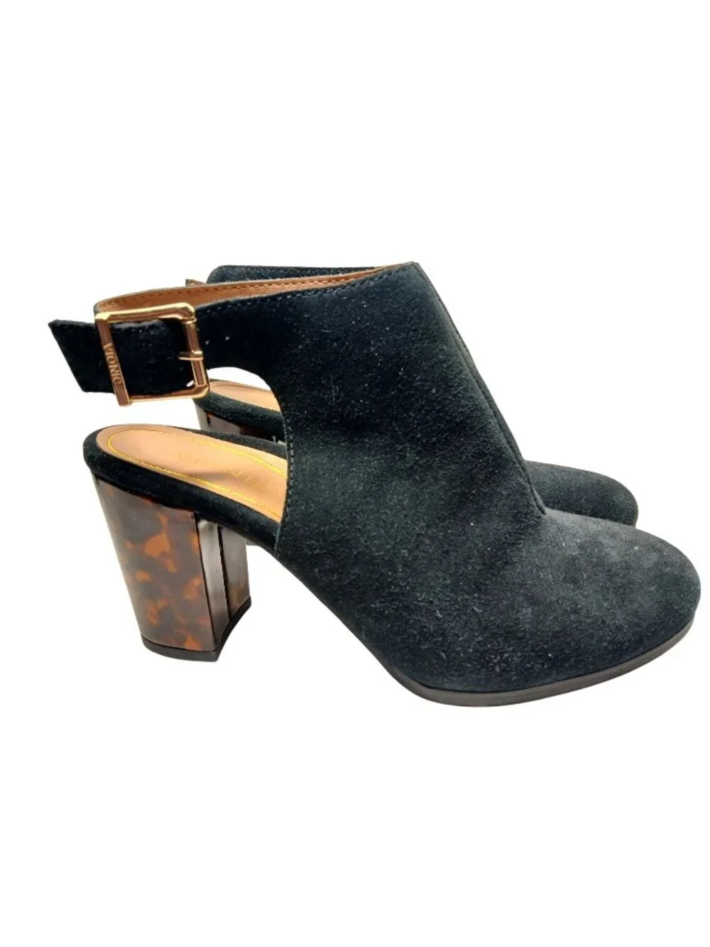 Vionic Lacey Black Suede Heels Shoes Size 7.5 Tortoise Block Heel Shooties Comfy